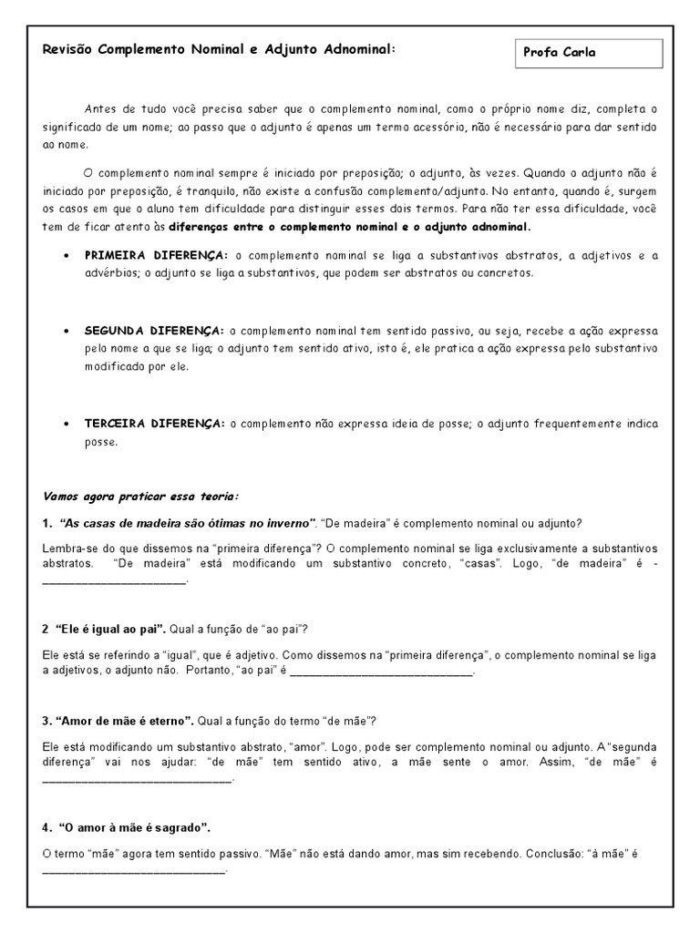 Diferenças entre Complemento e Adjunto | PDF | Idiomas