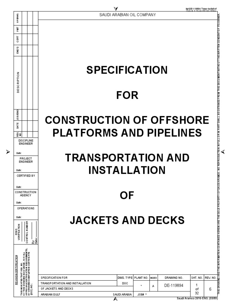 Offshore Jackets Installation Specification | PDF