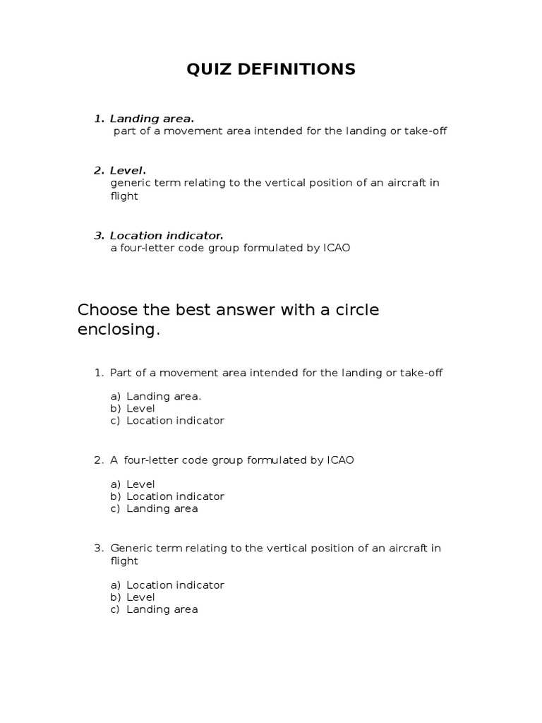 Quiz Definitions: Choose The Best Answer With A Circle Enclosing | PDF ...