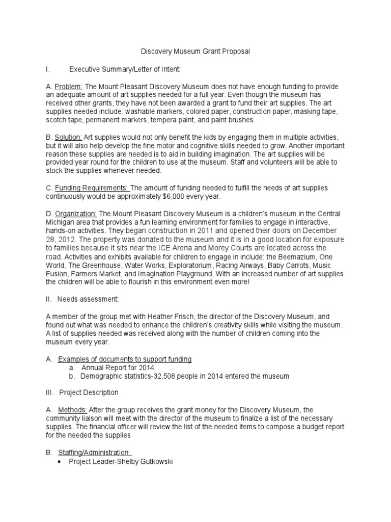 Discovery Museum Grant Proposal | PDF | Museum | Cognition