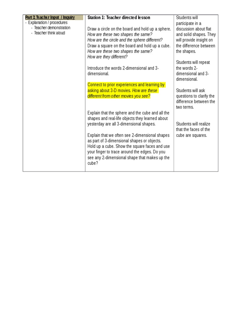 2D vs 3D Shapes Lesson Plan | PDF