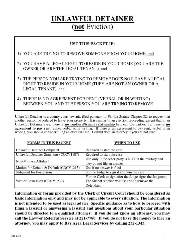 Florida Unlawful Detainer Guide | PDF | Eviction | Lawsuit