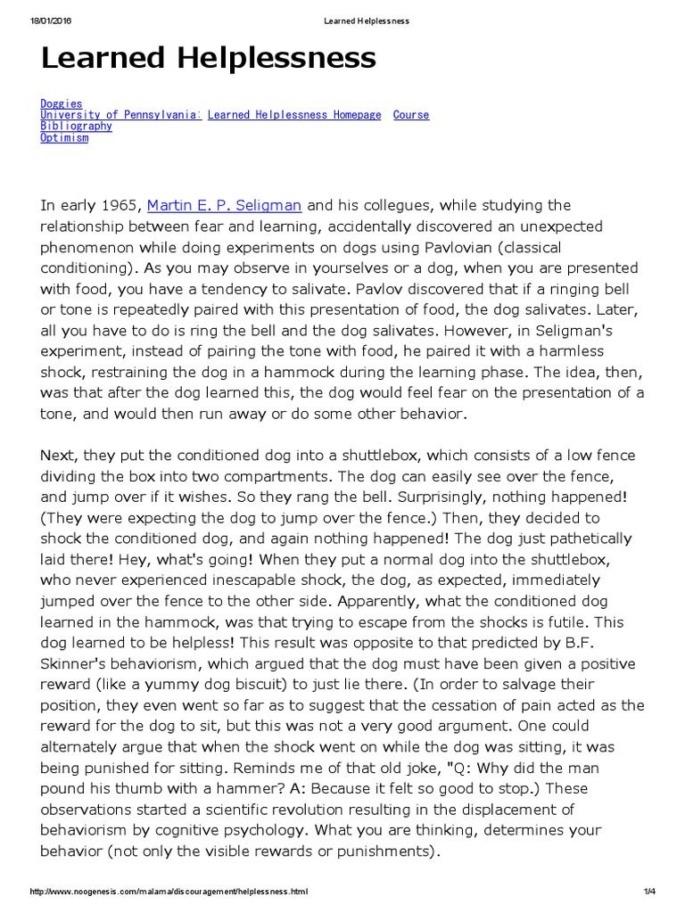 Learned Helplessness | Optimism | Psychological Schools | Free 30-day