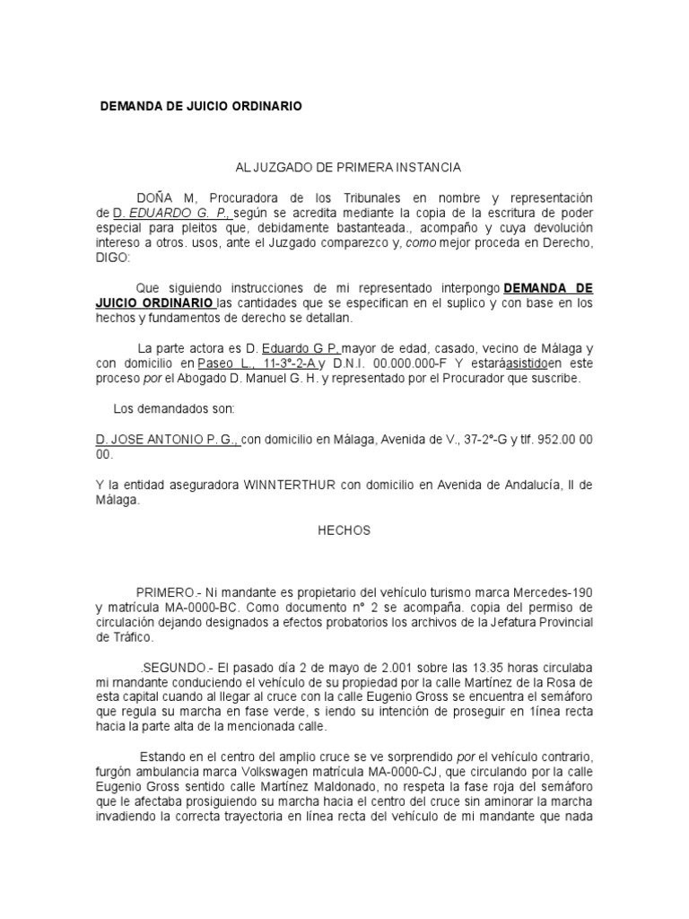 Demanda de Juicio Ordinario | PDF | Seguro | Demanda judicial