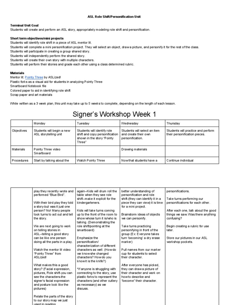 ASL Storytelling: Role Shift Unit | PDF | Anthropomorphism | Brainstorming