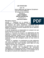 Ley 836 de 2003 Regimen Disciplinario de Las FFMM