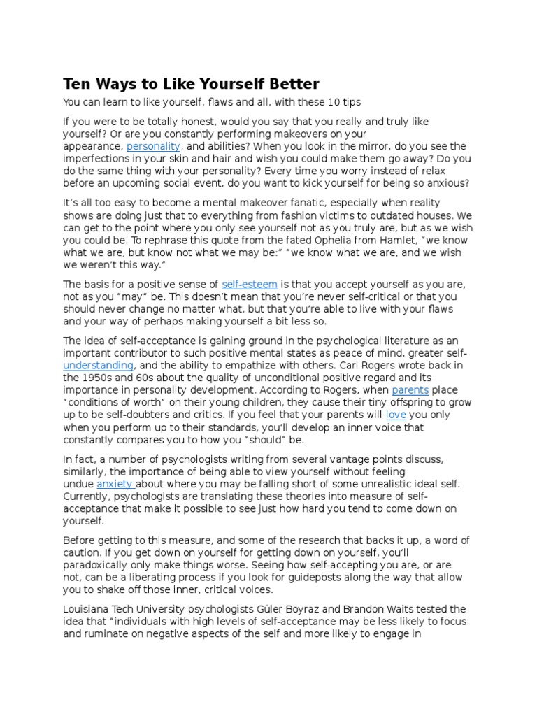 Ten Ways To Like Yourself Better | PDF | Empathy | Psychology