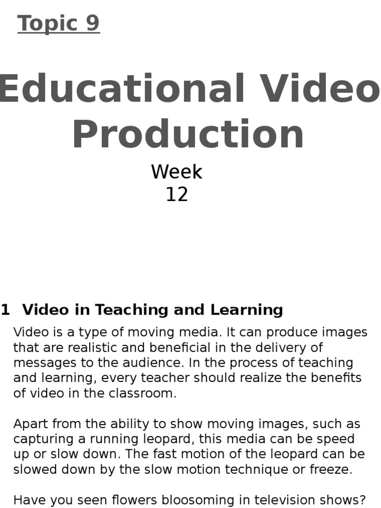 Topic 9: Educational Video Production | PDF | Videotape | Video