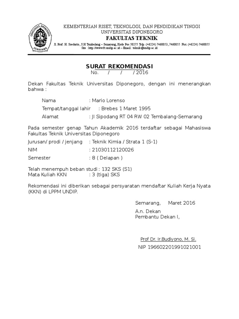 Contoh Surat Rekomendasi Kkn Tematik New