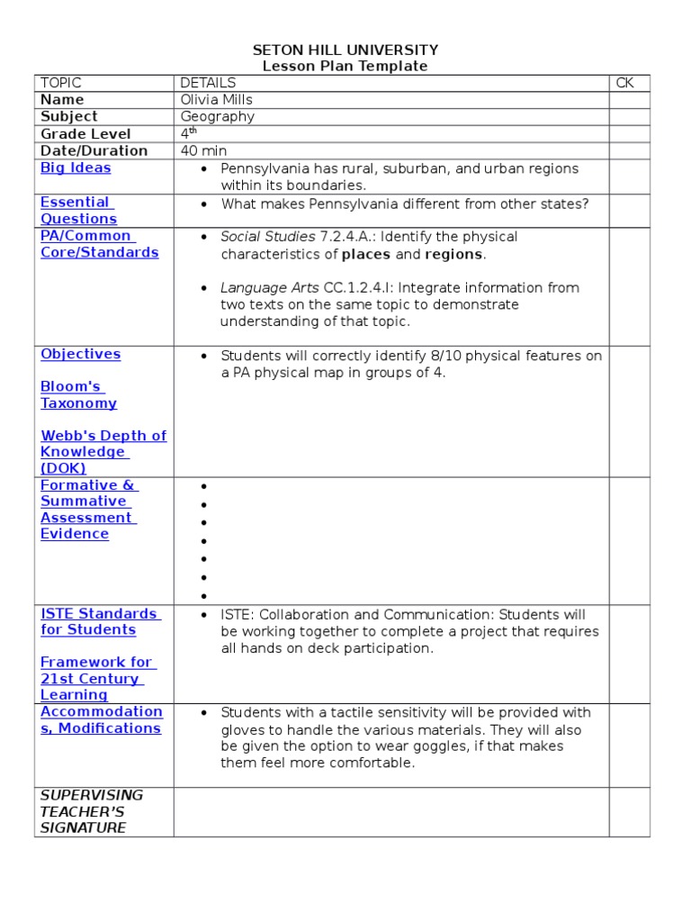 ss lesson plan 1 Lesson Plan Education Theory