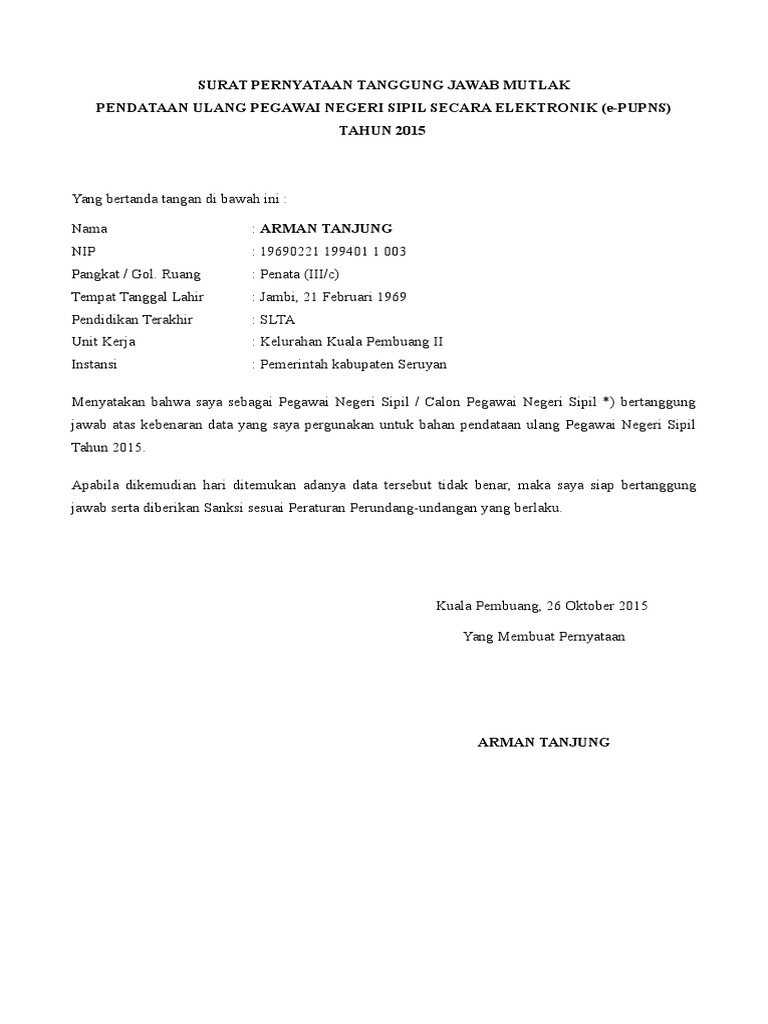 Surat Pernyataan Tanggung Jawab Mutlak Pdf