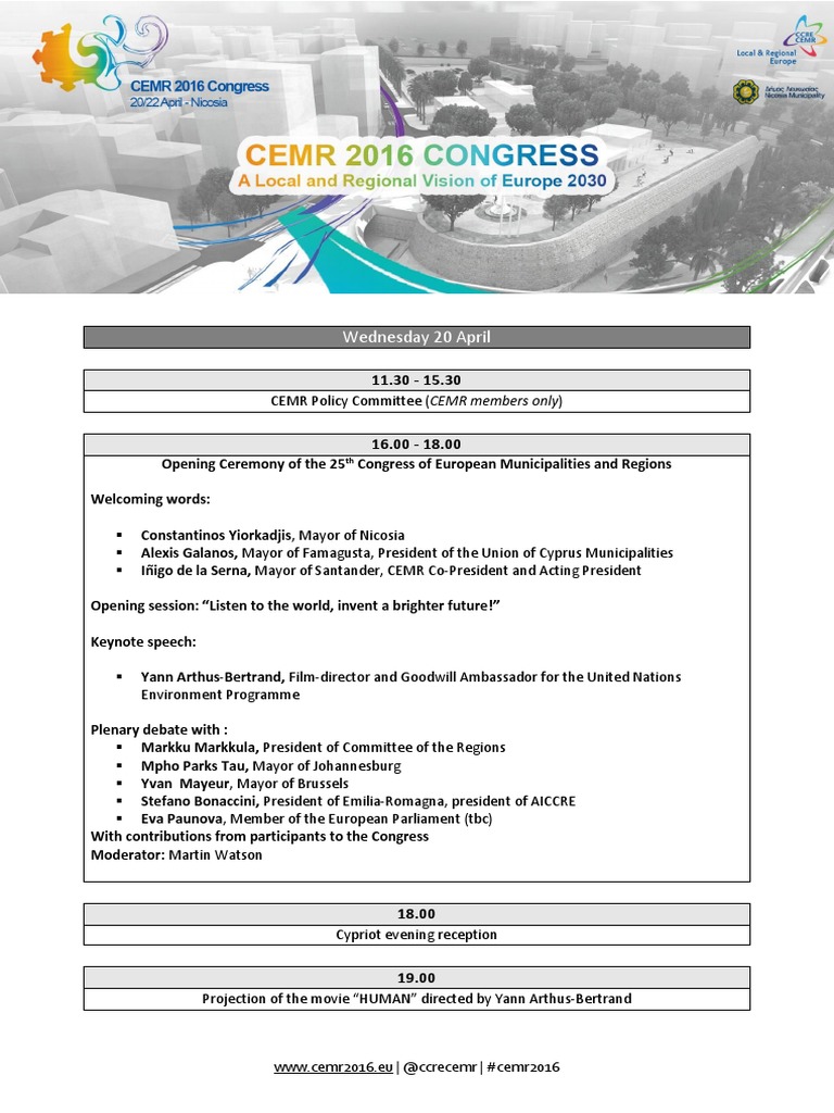 CEMR 2016 Congress Agenda Overview | PDF | European Union | Belgium
