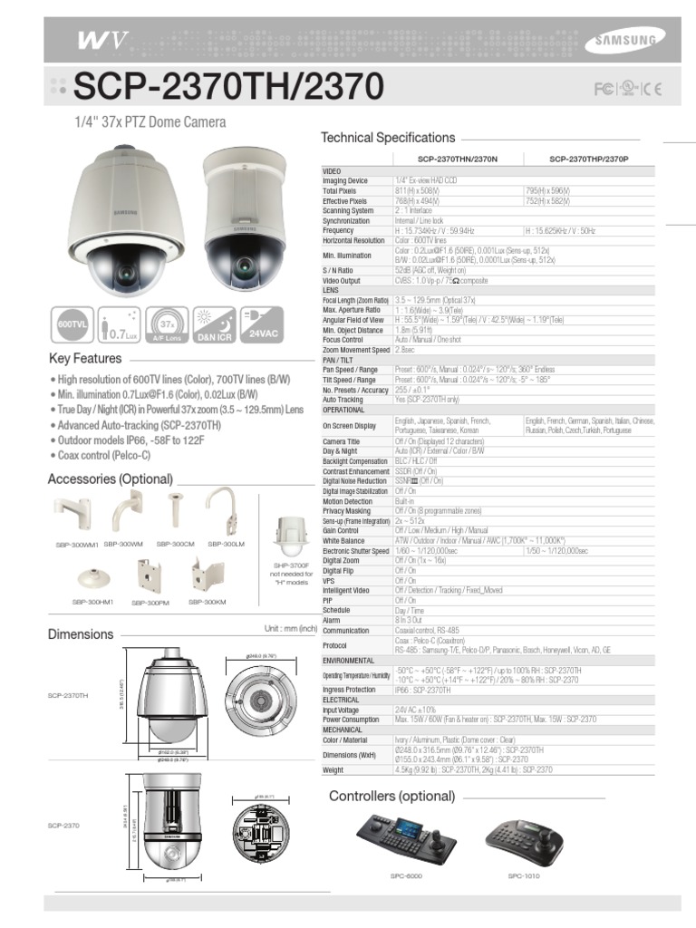 SCP-2370TH/2370 PTZ Dome Camera Specs | PDF
