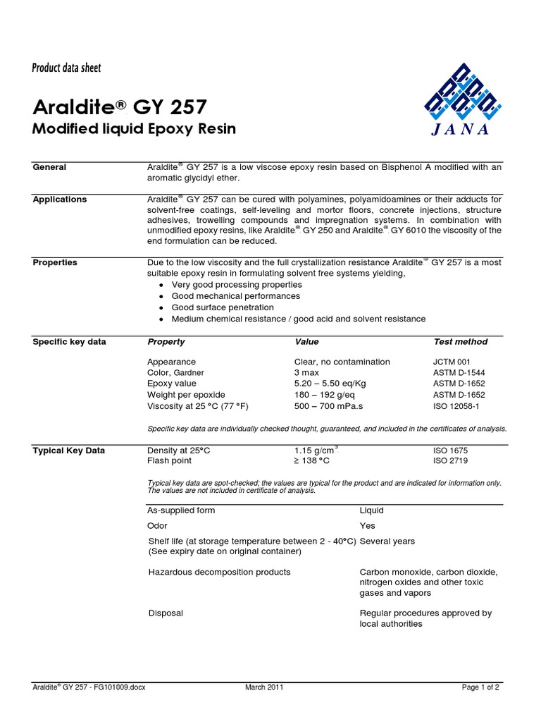 Araldite GY 257 Modified Liquid Epoxy Resin PDF Epoxy Chemistry