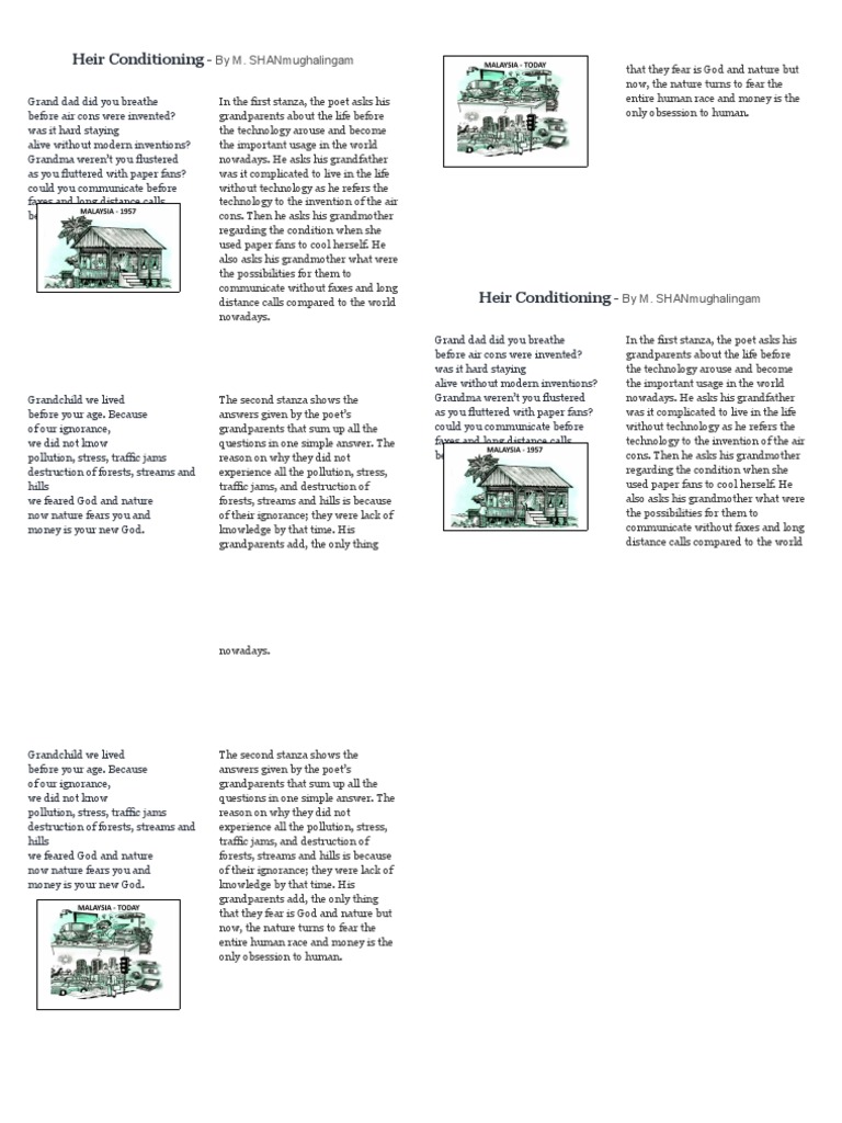 Heir Conditioning - : by M. Shanmughalingam | PDF | Poetry