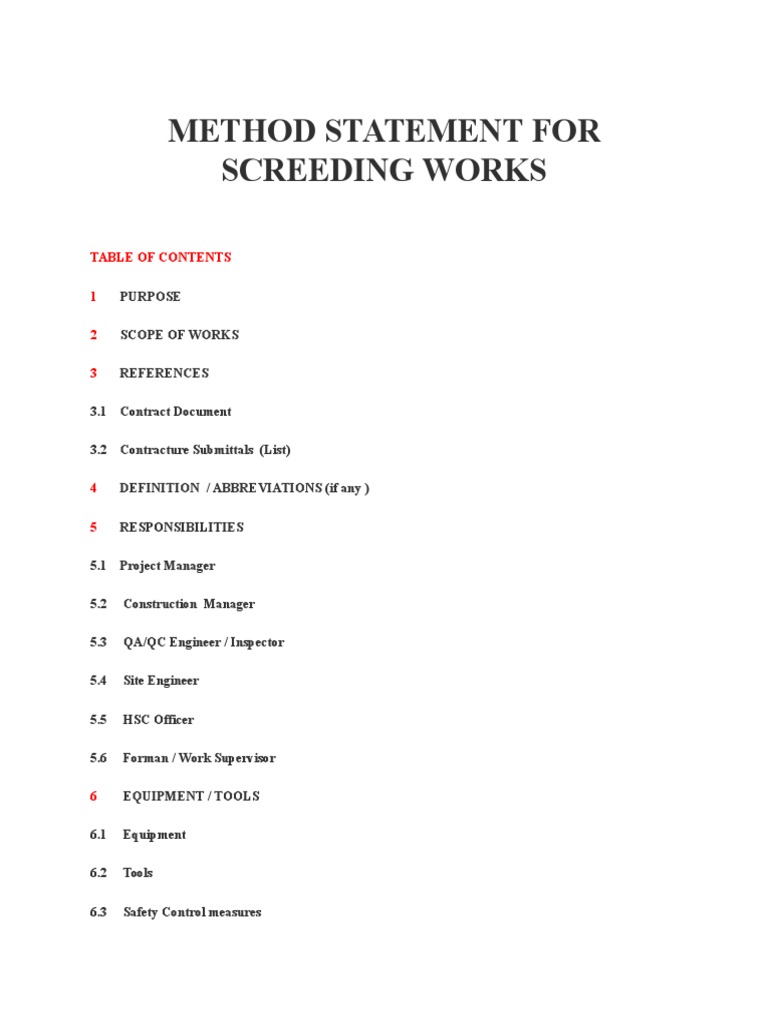 Method Statement for Screeding Works | PDF | Concrete | Economic Sectors