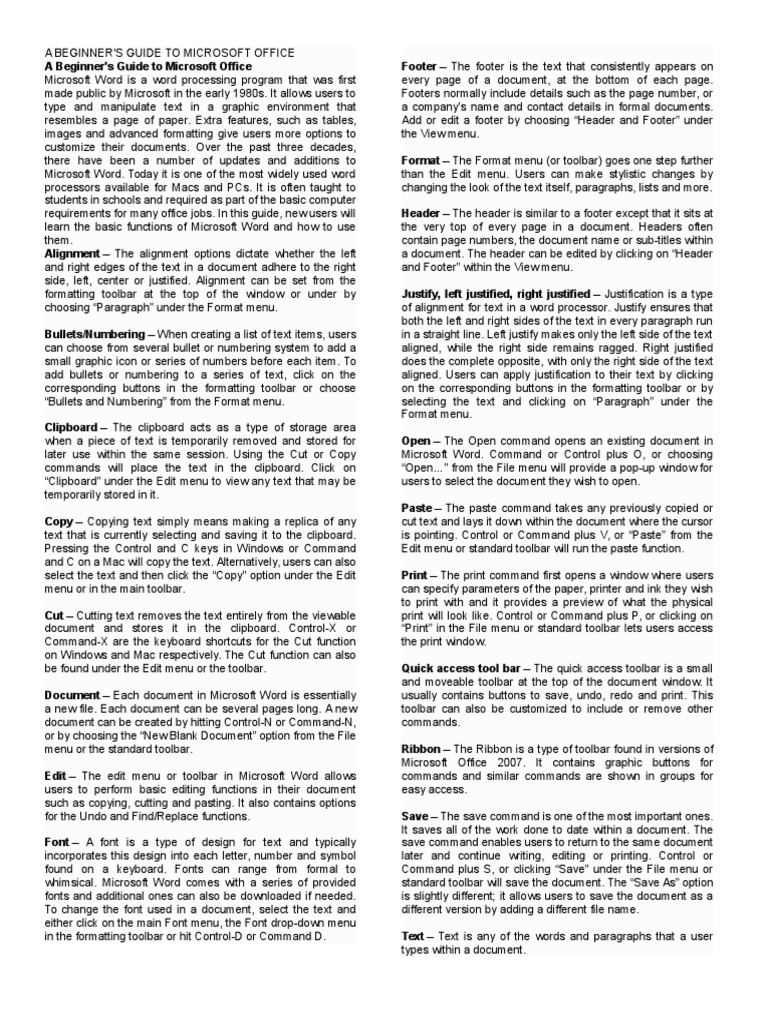 Ms Word Terminologies Pdf Microsoft Word Text