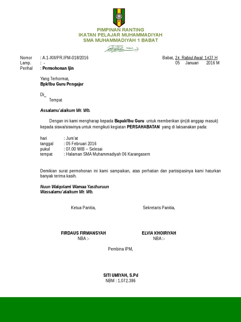 Contoh Surat Ipm Contoh Surat Surat Terbaik 2020