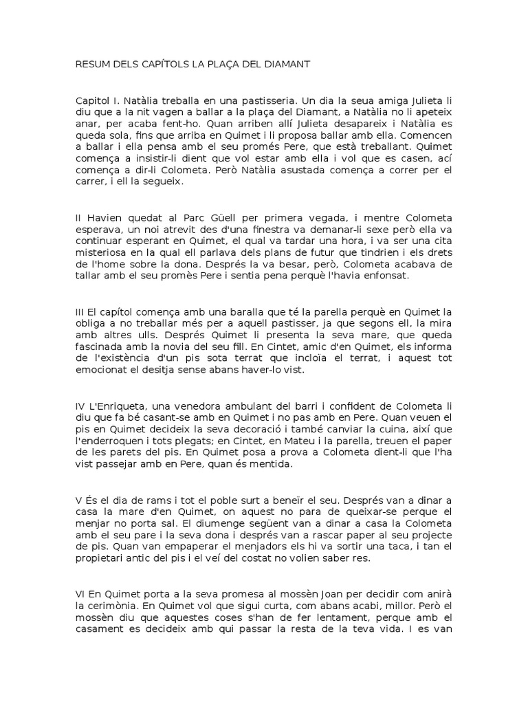 Resum Dels Capítols La Plaça Del Diamant
