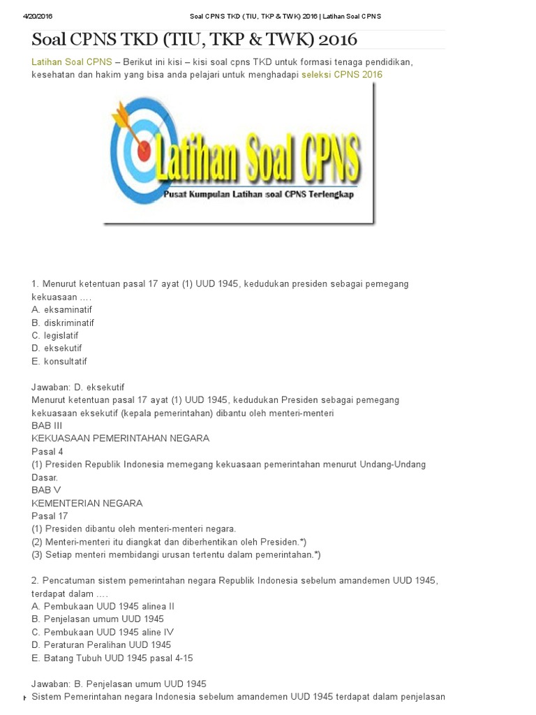 Contoh Soal Cpns Twk