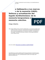 Diego Alberto (2013) - Maurice Halbwachs y Los Marcos Sociales de La Memoria (1925) - Defensa y Actualizacion Del Legado Durkheimniano de L (..) PDF