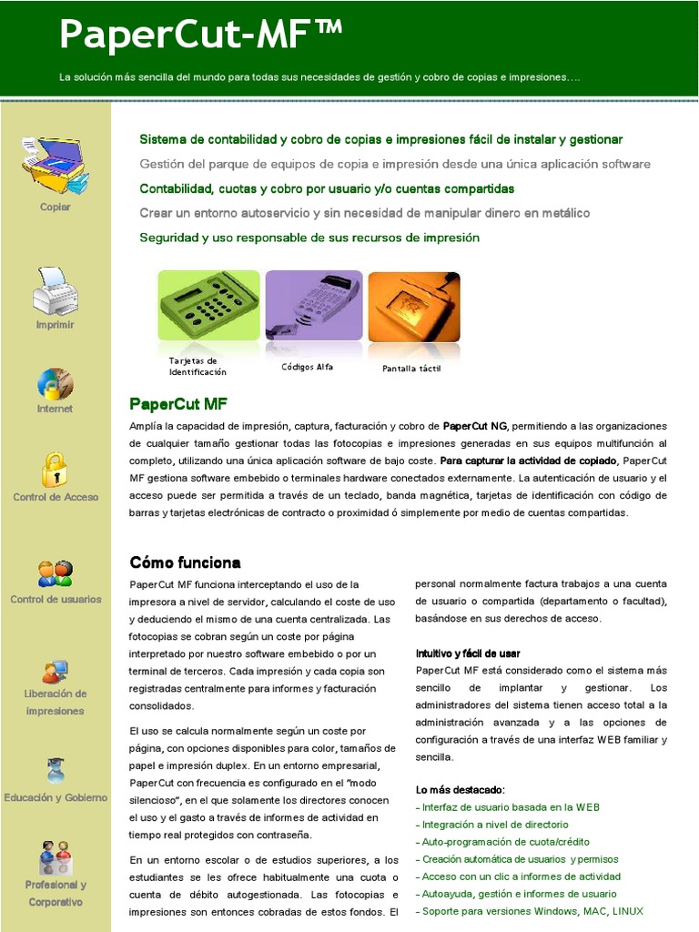 PaperCut-MF FactSheet - Spanish Version | PDF | Directorio Activo ...