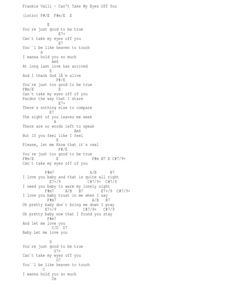 Cant Take My Eyes Off You Chords Pdf