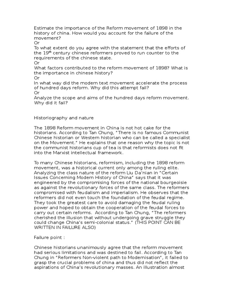 Hundred Days Reform Movement Social Movements China