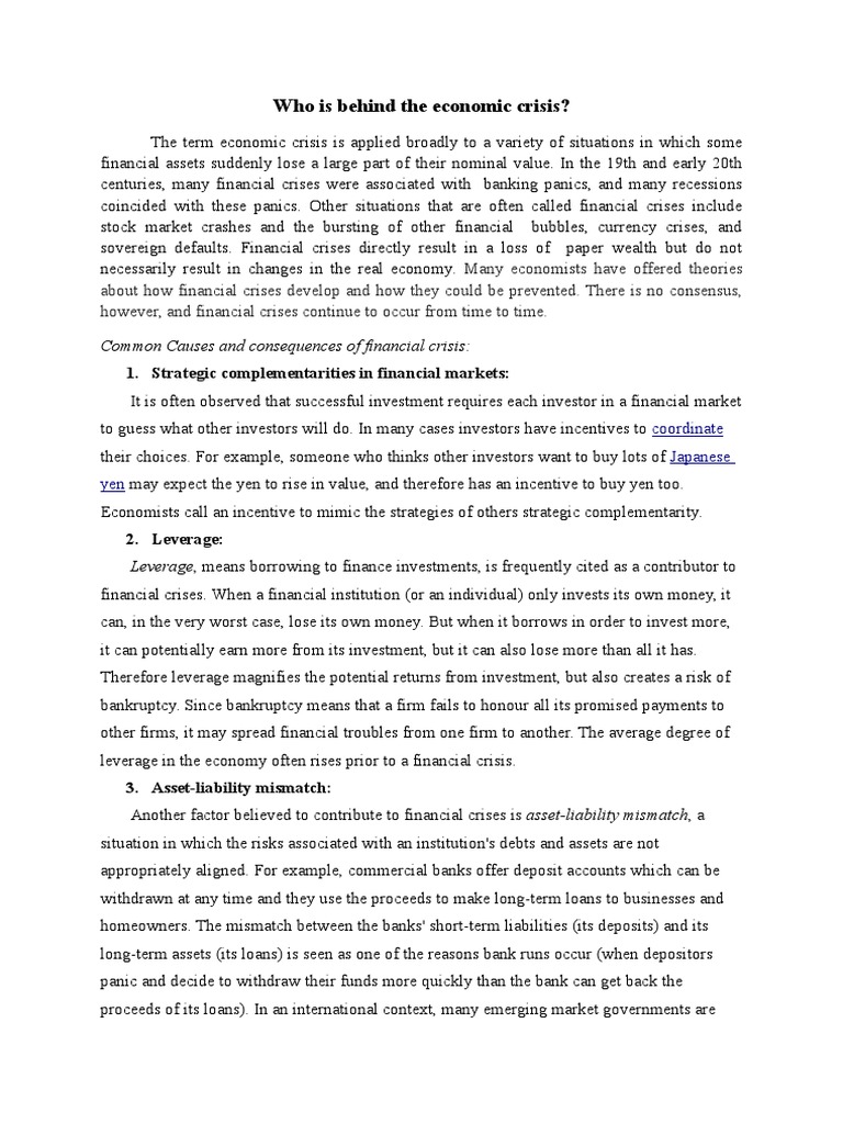 Causes of Financial Crises Explained | PDF | Financial Crises | World ...