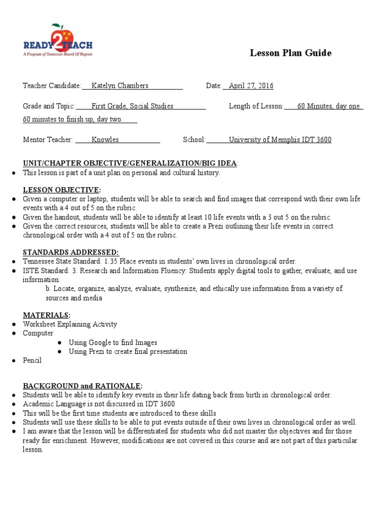 Idt 3600 Second Lesson Plan Katelyn Chambers | PDF | Lesson Plan | Pedagogy