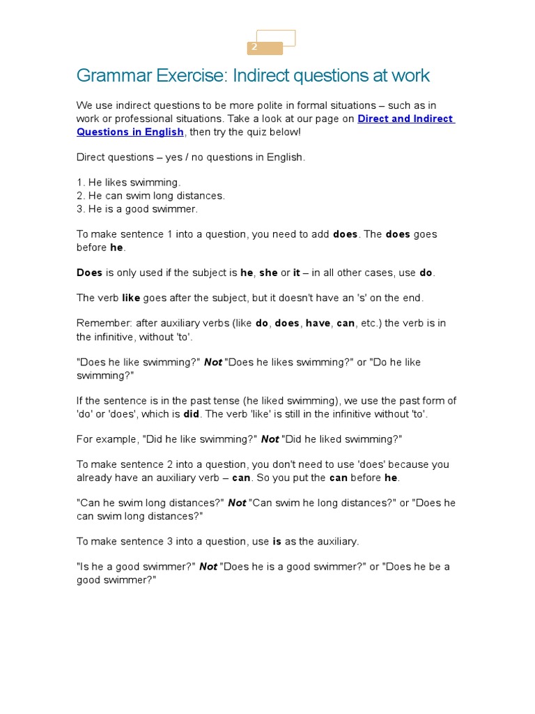 Indirect Questions for Workplace Communication | PDF | Question | Verb