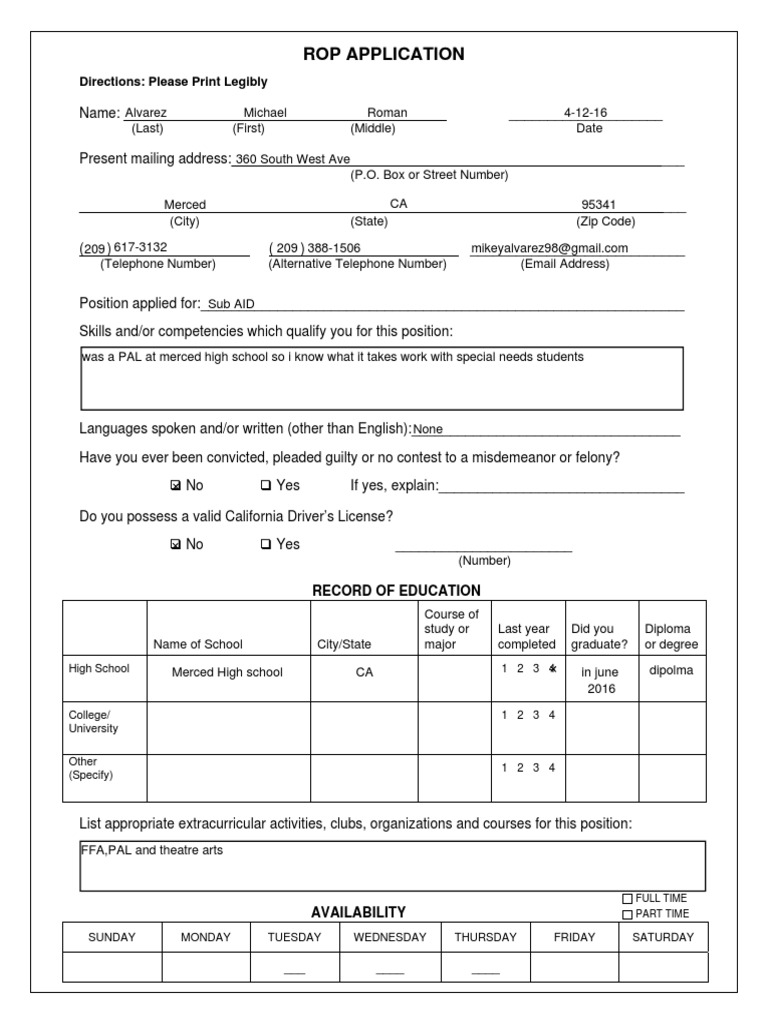 Microsoft Word - Rop Job Application With Availablity Front-For ...