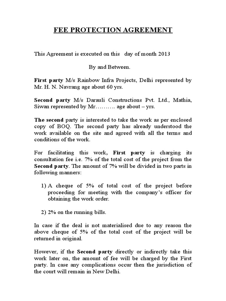 Fee Protection Agreement for Construction | PDF