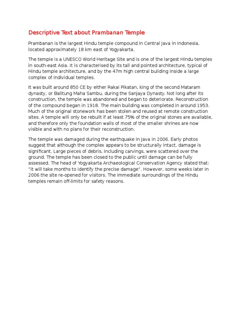 Descriptive Text About Prambanan Temple