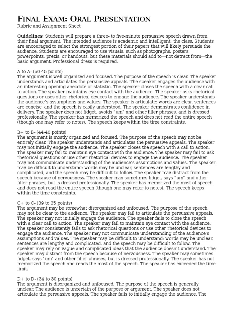 Final Exam Oral Presentation Guide | PDF | Psychological Concepts ...