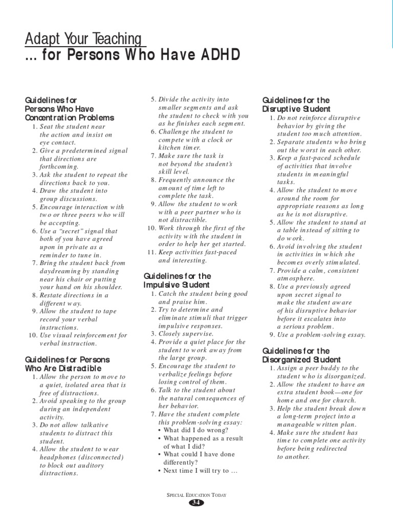 Special Needs Adapt Your Teaching Adhd | PDF | Career & Growth ...