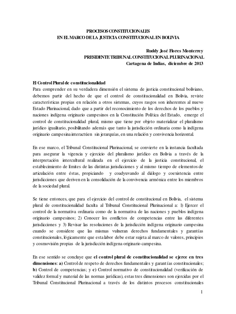Bolivia. Procesos Constitucionales en El Marco de La Justicia