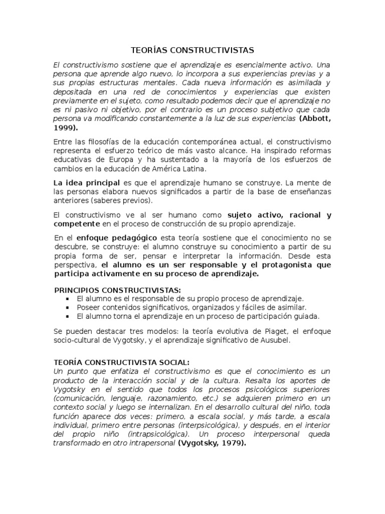 Teoría Constructivista de Vygotsky | PDF | Constructivismo (filosofía ...