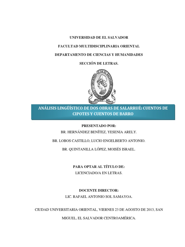 Análisis Lingüístico de Dos Obras de Salarrué. Cuentos de Cipotes y ...