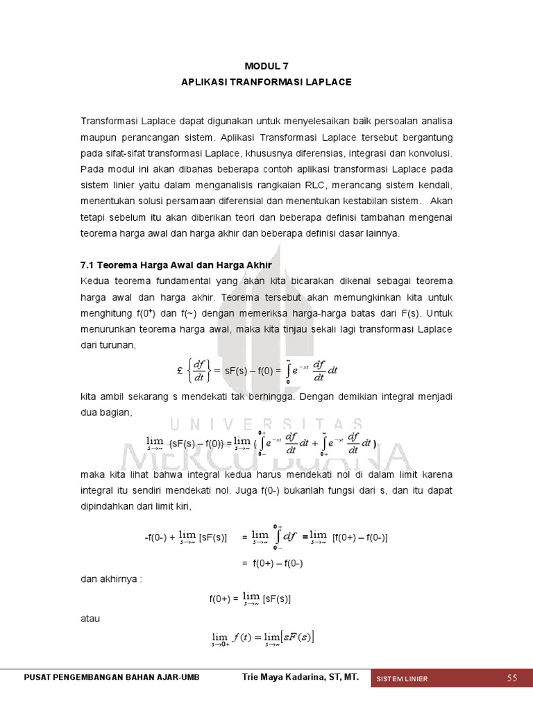 Modul 7 Aplikasi Transformasi Laplace