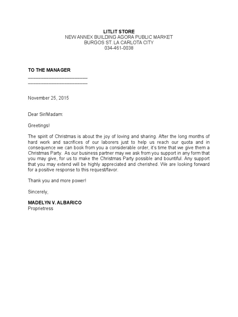 Solicitation Letter To Suppliers