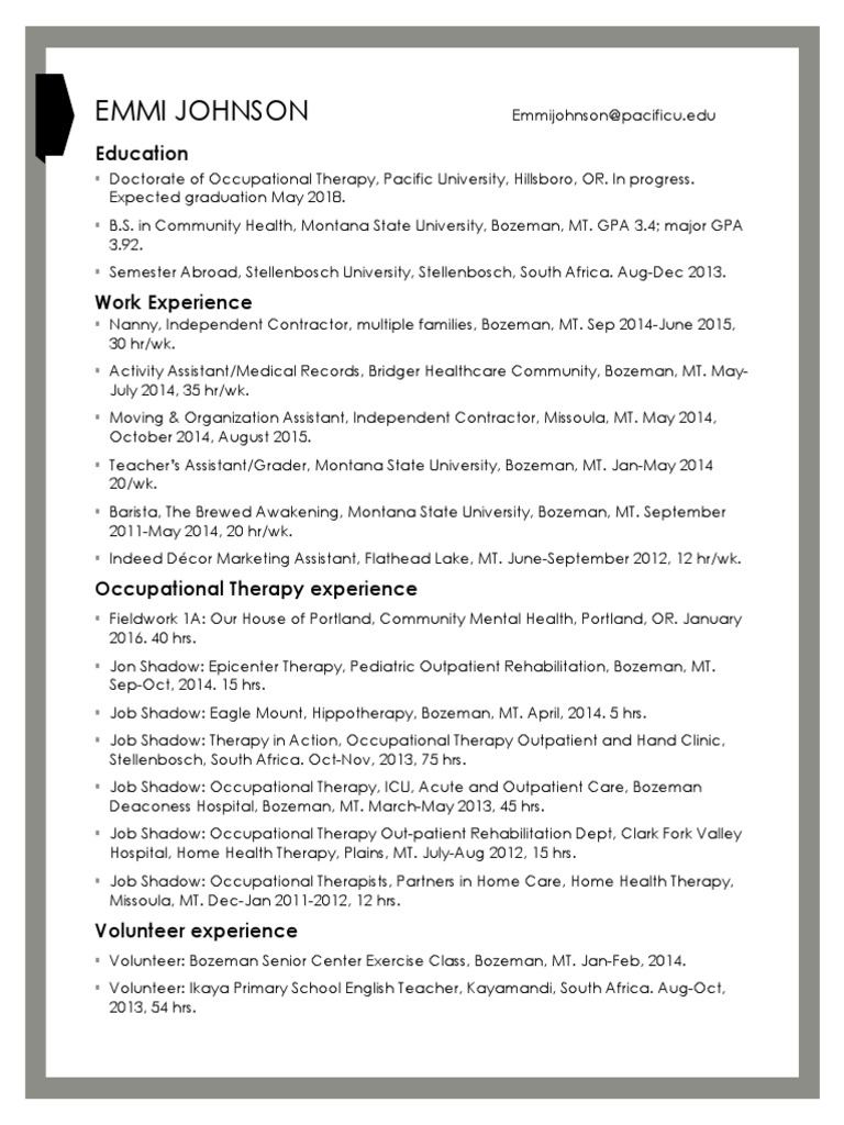 Emmi Johnson's Occupational Therapy CV | PDF