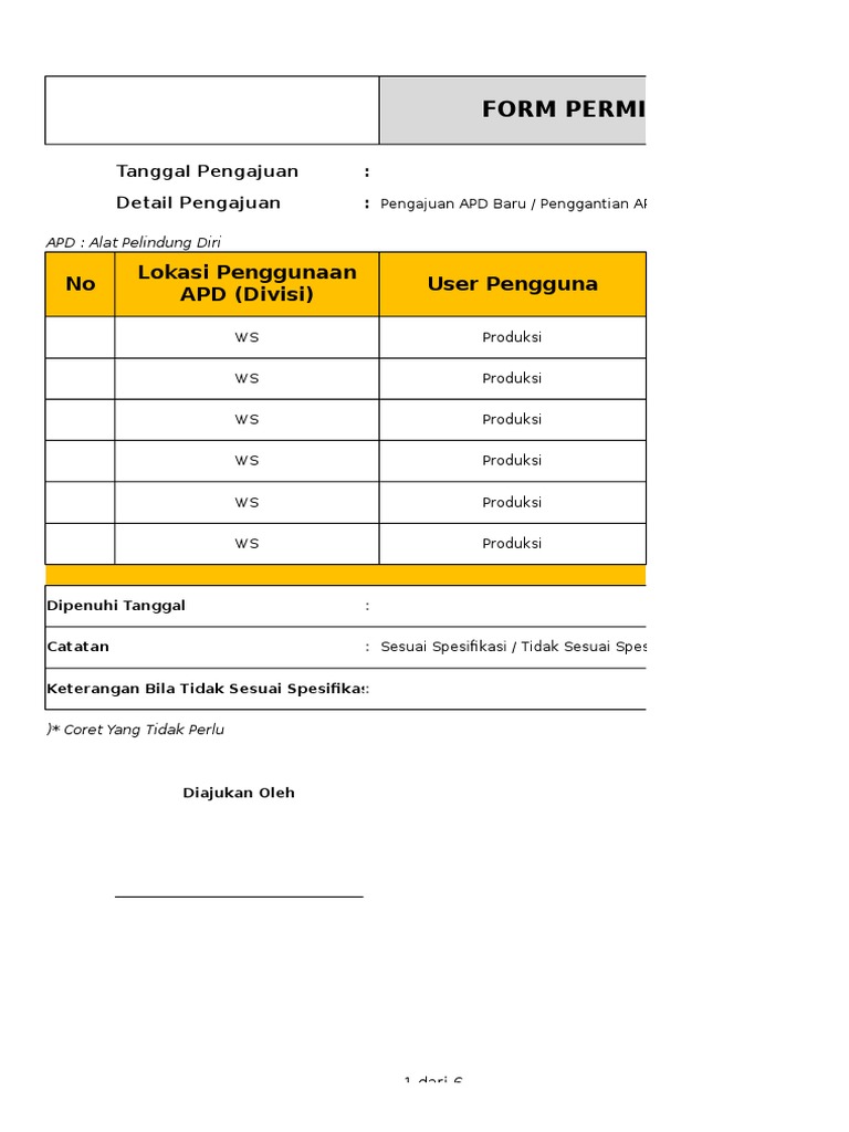 Formulir Permintaan Alat Pelindung Diri | PDF | Teknologi & Rekayasa