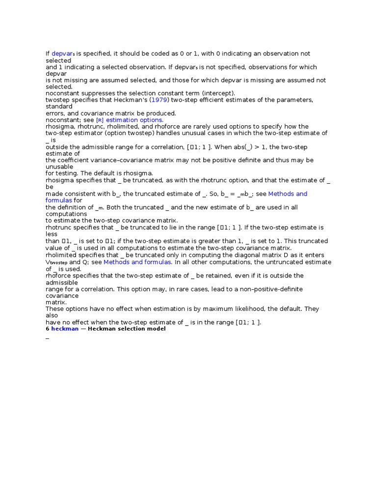 Heckman Selection Model Options | PDF | Teaching Methods & Materials ...
