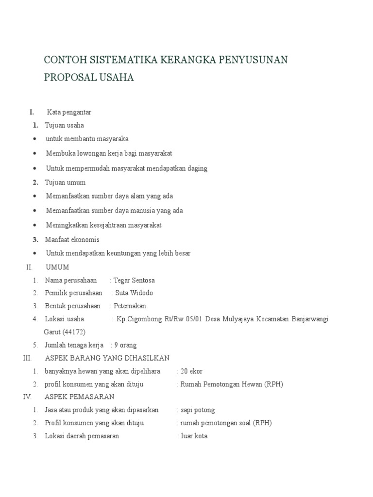 Contoh Sistematika Kerangka Penyusunan Proposal Usaha