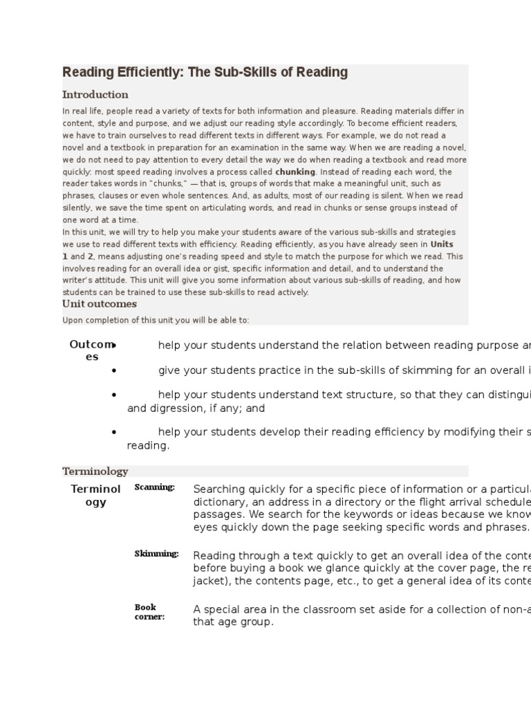 Developing Reading Efficiency: Guiding Students to Master the Sub ...