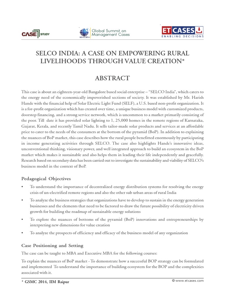 SELCO India: A Case On Empowering Rural Livelihoods Through Value ...