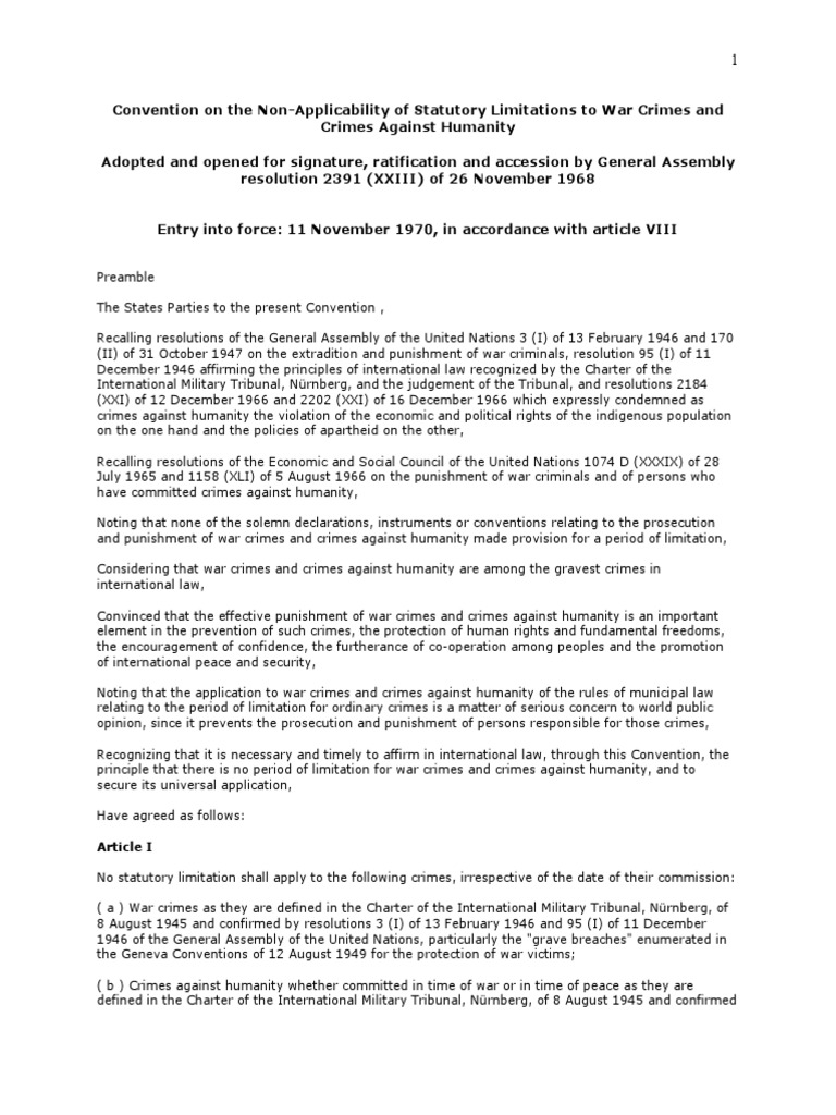 Convention on the Nonapplicability of Statutory Limitations to War