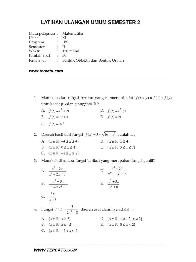 Soal Ukk Matematika Ips Sma Kelas 11