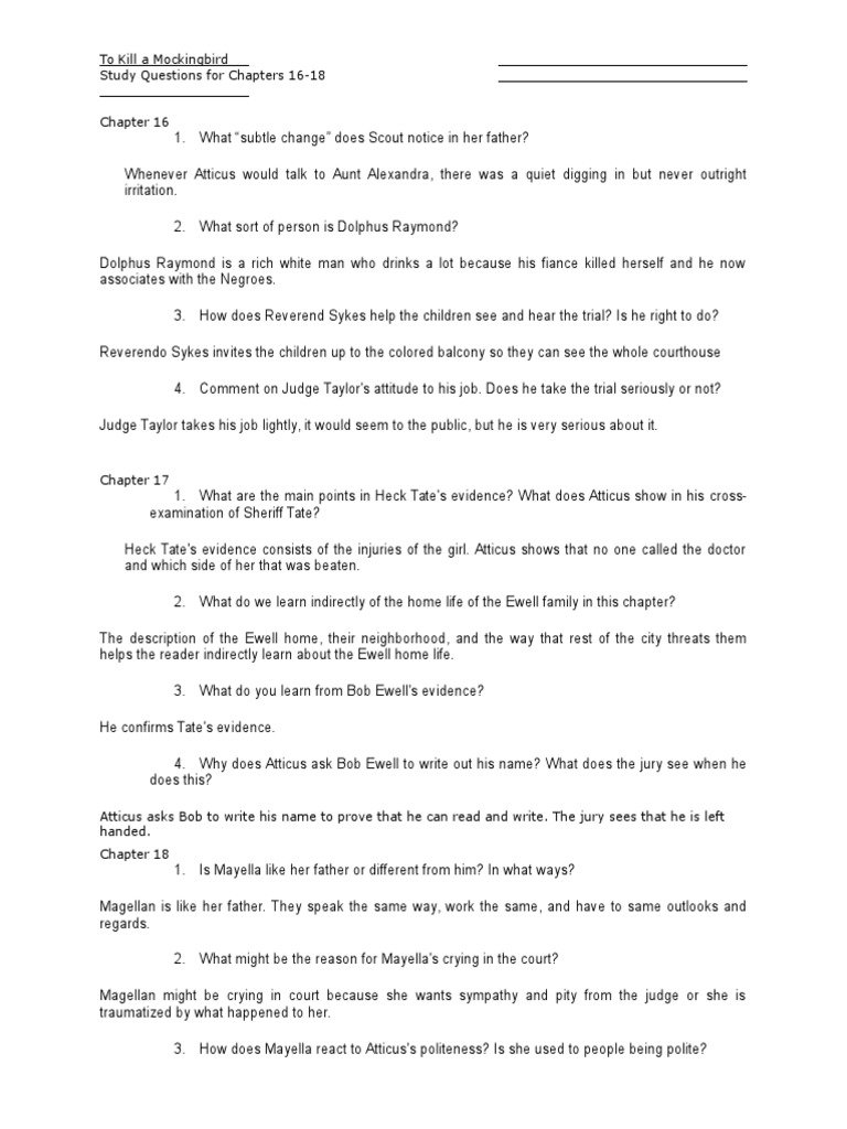 Key Insights from Chapters 16-18 | PDF | To Kill A Mockingbird